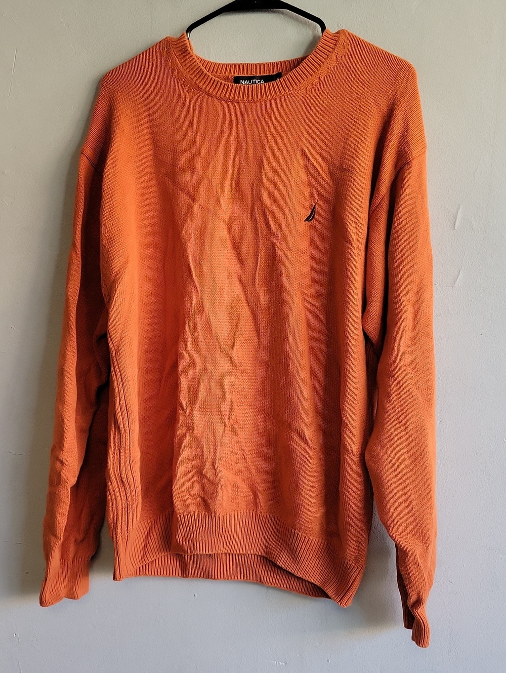 Men's size XL Nautica slim fit pumpkin orange knit cotton crewneck sweater